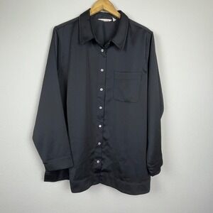 Soft Surroundings Black Button Up Shirt 3X Long Sleeve Sheen Winter Weight‎